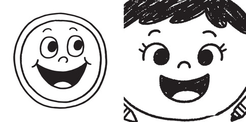 A friendly vector, smiling face with soft, pastel-colored abstract patterns, resembling a coloring book page or a stylized portrait.