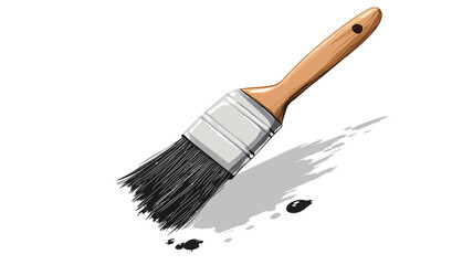 A digital illustration of a paintbrush with a wooden handle and black bristles. The brush is depicted at a dynamic angle, suggesting movement. Black paint is visible on the bristles and a dynamic,.
