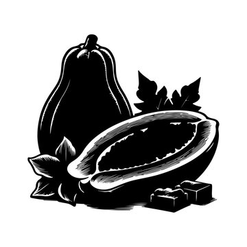 recommend clip art: Papaya fruit vector silhouette, isolated white background