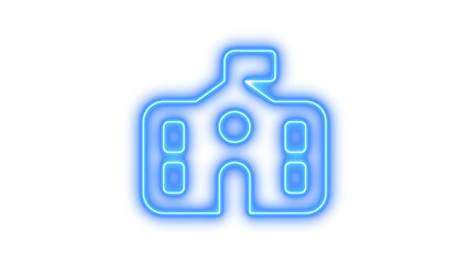 Neon School Building Icon, Neon school flag glow with transparent background