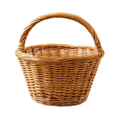 Empty shallow wicker basket with handle