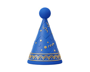 Elegant blue party hat with gold trim isolated on clean white background