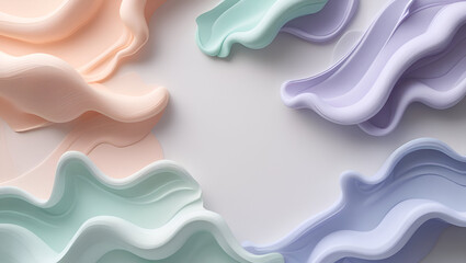 Pastel Abstract Wave Layers Background, Soft 3D Fluid Shapes on White Canvas