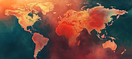World Map Showing Global Regions Turning Red Due To Intensifying Heat Waves And Escalating Climate Change Impacts