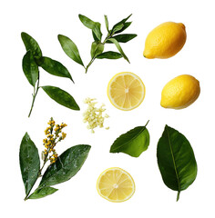 Fresh lemon citrus arrangement. isolated on transparent background