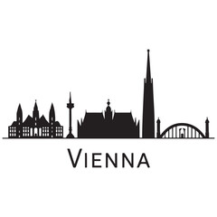 Fototapeta premium Vector Vienna skyline. Travel Wien famous landmarks. Business and tourism concept for presentation, banner, web site. Vector black silhouette. with white background