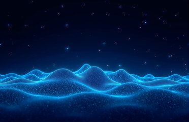 Abstract Blue Digital Wave and Starry Background