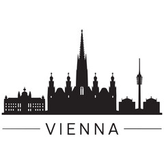Naklejka premium Vector Vienna skyline. Travel Wien famous landmarks. Business and tourism concept for presentation, banner, web site. Vector black silhouette. with white background