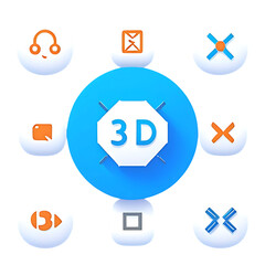3D App Icons Showing Various Functions