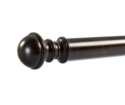 Dark brown wooden curtain rod with round finials  isolated on transparent background