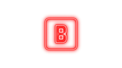 Glowing Neon Letter B Icon, Neon alpha b box icon glow with transparent background