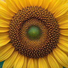 Bright yellow sunflower close up with a bee enjoying the summer bloom in nature's garden field