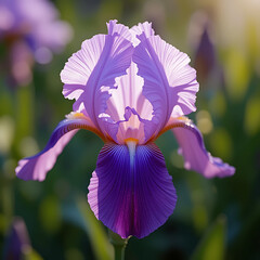 Close-up of vibrant purple and blue iris flowers blooming in a spring garden