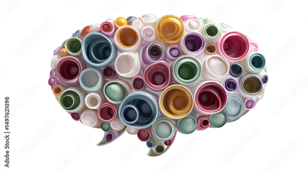 Poster a brain shaped cluster of colorful tubes and circles on a black background in an artistic style