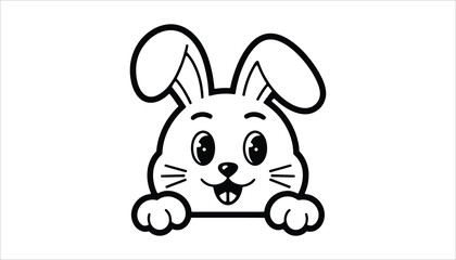 Cute Bunny Face Vector. Cartoon Rabbit Outline Drawing.