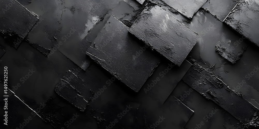 Poster black background with sparse angular grey brushstrokes as straight diagonal lines or smudges, restra