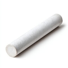 A single, off-white chalk stick rests on a stark white background, ready for use.