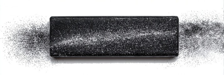 Black eyeshadow with sparkle, crumbling and dispersing.