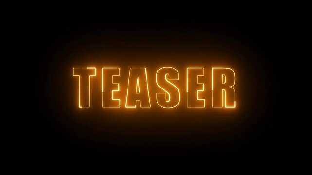 TEASER sign neon animation with golden glowing lines and flicking effects on black screen.