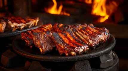 Delicious Grilled BBQ Ribs on a Hot Grill