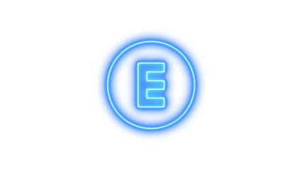 Glowing Neon Letter E in Circular Frame, Neon alpha e circle icon glow with transparent background