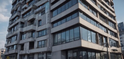 Fototapeta premium Modern building exterior, daytime timelapse, revealing intricate details, concrete, structure, progress