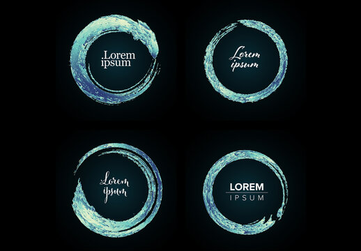 Abstract Blue Brushstroke Water Circles Design Elements Set