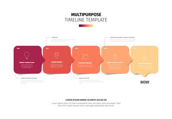 Multipurpose Timeline Template with red rounded square shapes with icons for presenting events and progress