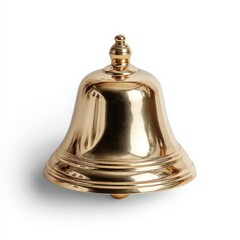 Golden bell on white background. Shiny brass bell with detailed texture.