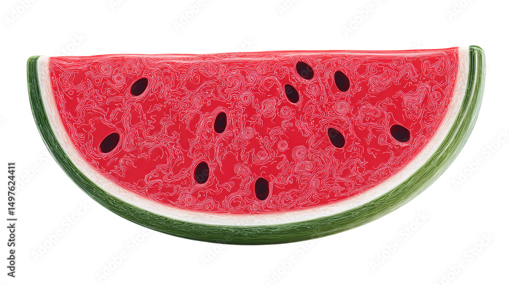 Poster a close up of a watermelon slice with seeds and rind isolated on a black background in studio shot