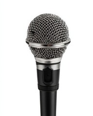 Close-up of a dynamic microphone, sleek design, metallic accents.