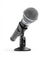 Sleek black microphone on a stand, ready for action.
