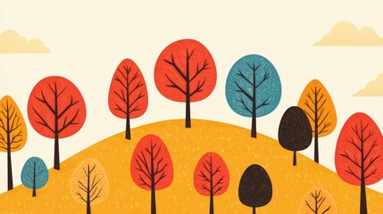 Obraz premium Forest Carbon Concept. Colorful trees on a hill with a whimsical landscape design.