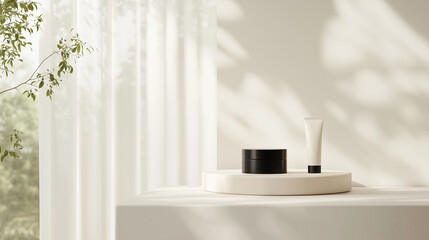 Elegant skincare products on a minimalist display