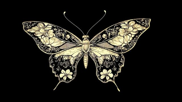 Ornate Gold Butterfly on Black Background (1)