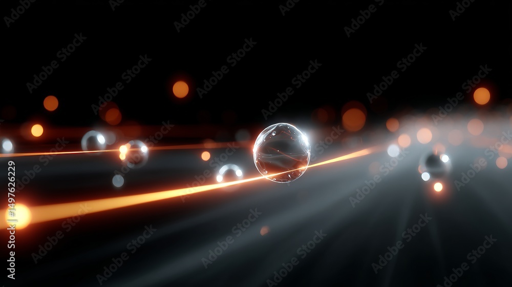 Aufkleber abstract design with luminous spheres and lines. the glowing orbs float along a dynamic path, creati