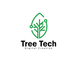tree tech logo creative design concept leave digital connect