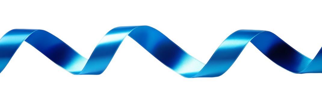 Blue Satin Ribbon Spiral, Isolated on Transparent Background, Design Element, Decoration, Ribbon, Graphic, Blue