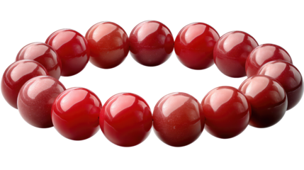 Red Bead Bracelet: A close-up shot of a luxurious bracelet composed of vibrant, polished red beads. The circular arrangement is striking, emphasizing the gemstone’s natural beauty and timeless design.