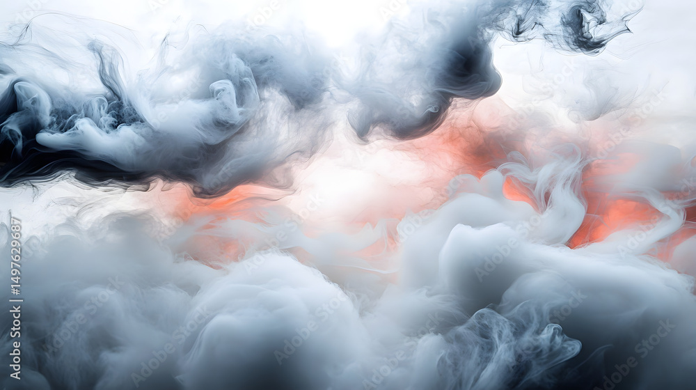Poster abstract ethereal background featuring flowing smoke, dark and light tones, creating a mysterious at