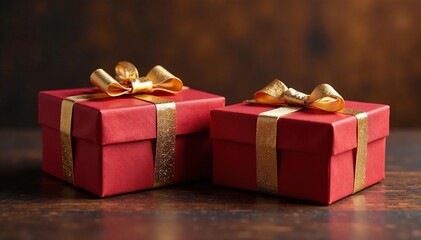 Obraz premium Elegant gold-threaded gift boxes on rich wood, wedding, detail