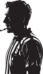 Silhouette of Soccer Referee Blowing Whistle – Vector Illustration
