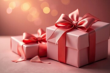 Obraz premium Elegant satin bows adorn luxurious gifts, bathed in soft light , special occasion, satin