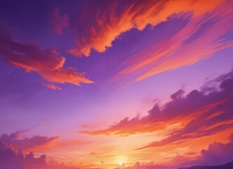 Obraz premium Fiery orange and purple watercolor sky, abstract texture , brushstrokes, pastel