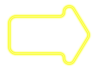 Bubble arrow. Yellow neon arrow, vector illustration, on transparent background, png.