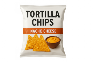 Tortilla chips with nacho cheese flavor are shown on a transparent background