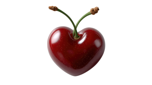 Love's Sweet Embrace: A luscious, heart-shaped cherry, symbolizing love, affection, and the sweet moments of life.