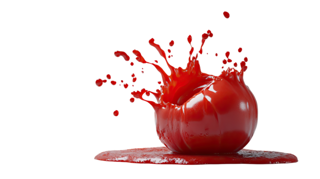 Vibrant red liquid splashing isolated on transparent background