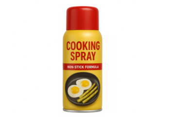 Yellow cooking spray can with non-stick formula on transparent background