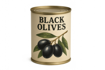Tin can of black olives with transparent background